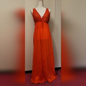 Sears Red Vintage Nylon Nightgown Lingerie Medium M Adjustable